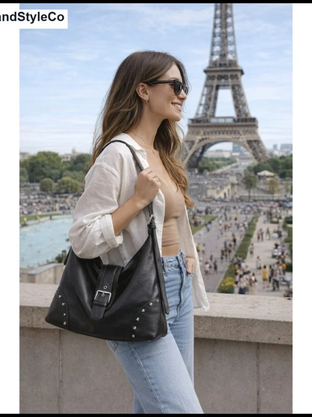 Faux leather hobo shoulder bag women crossbody slouchy handbag